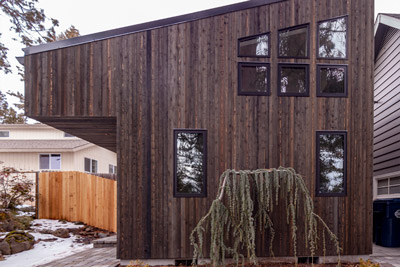 ADU example, dark wood paneling 