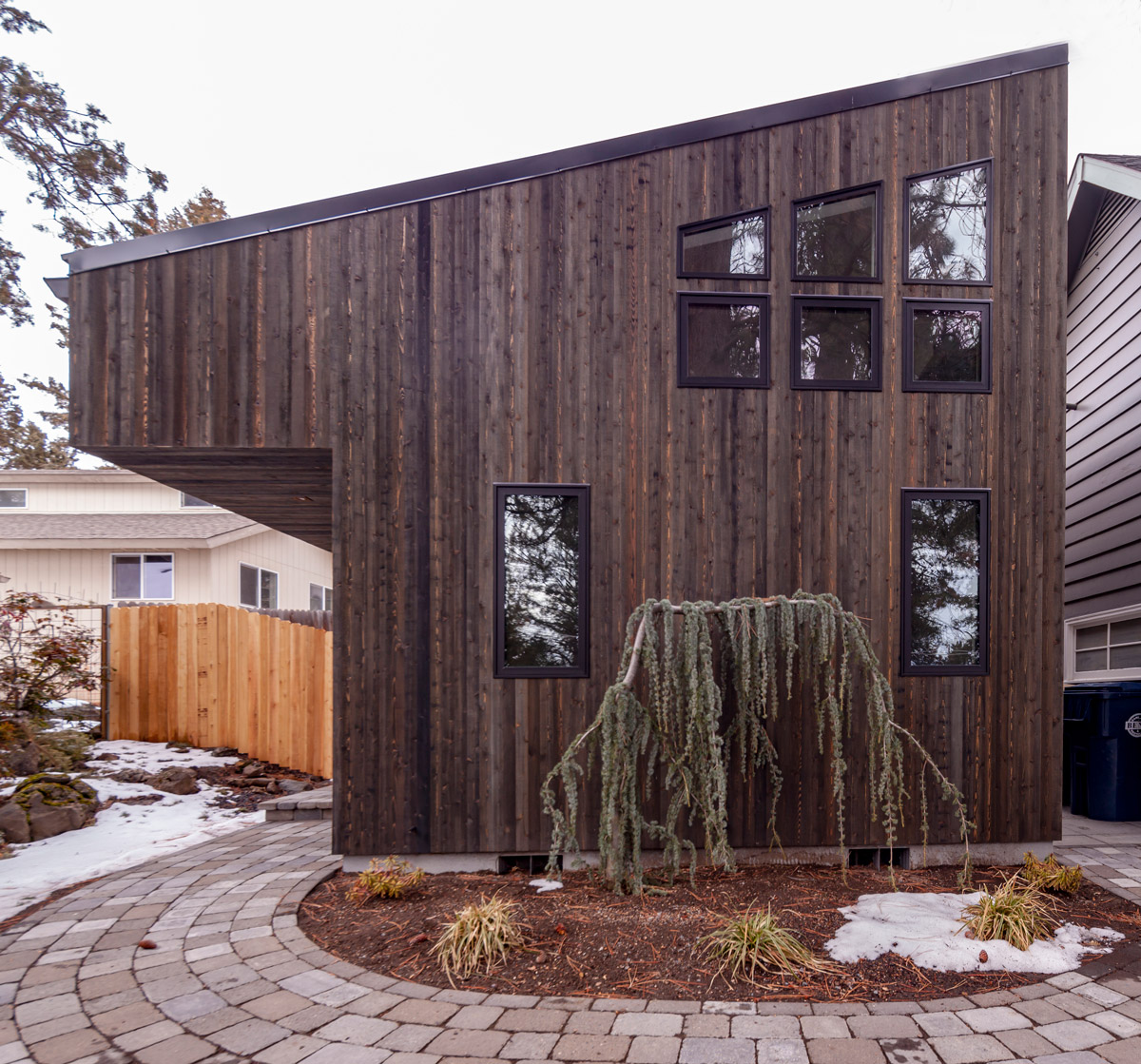 ADU example, dark wood paneling 